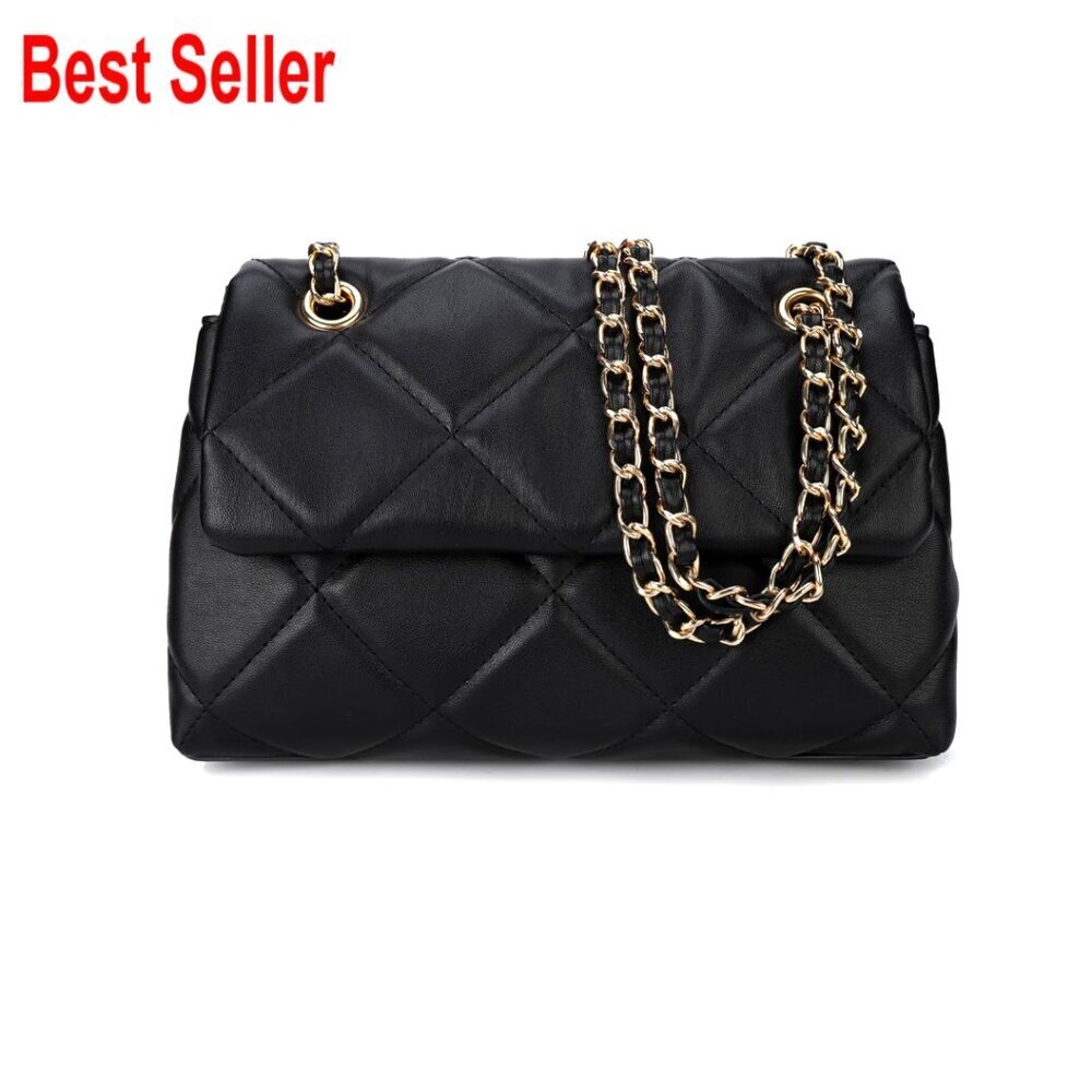 Faux Leather Quilted Crossbody Shoulder Bag with Chain Strap